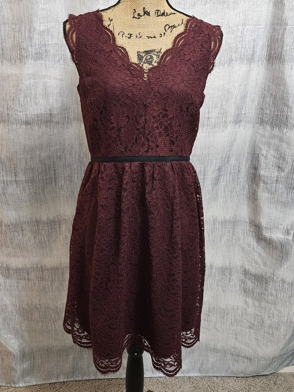 LOFT Burgundy Lace V-Neck Midi Dress
